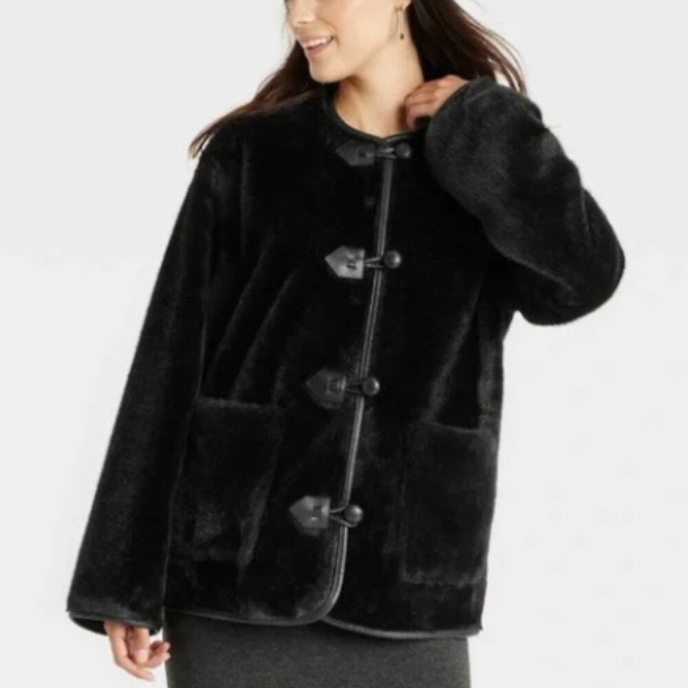 NWT Universal Thread Faux Fur Toggle Jacket in Black – Size XL‎ - Picture 3 of 14